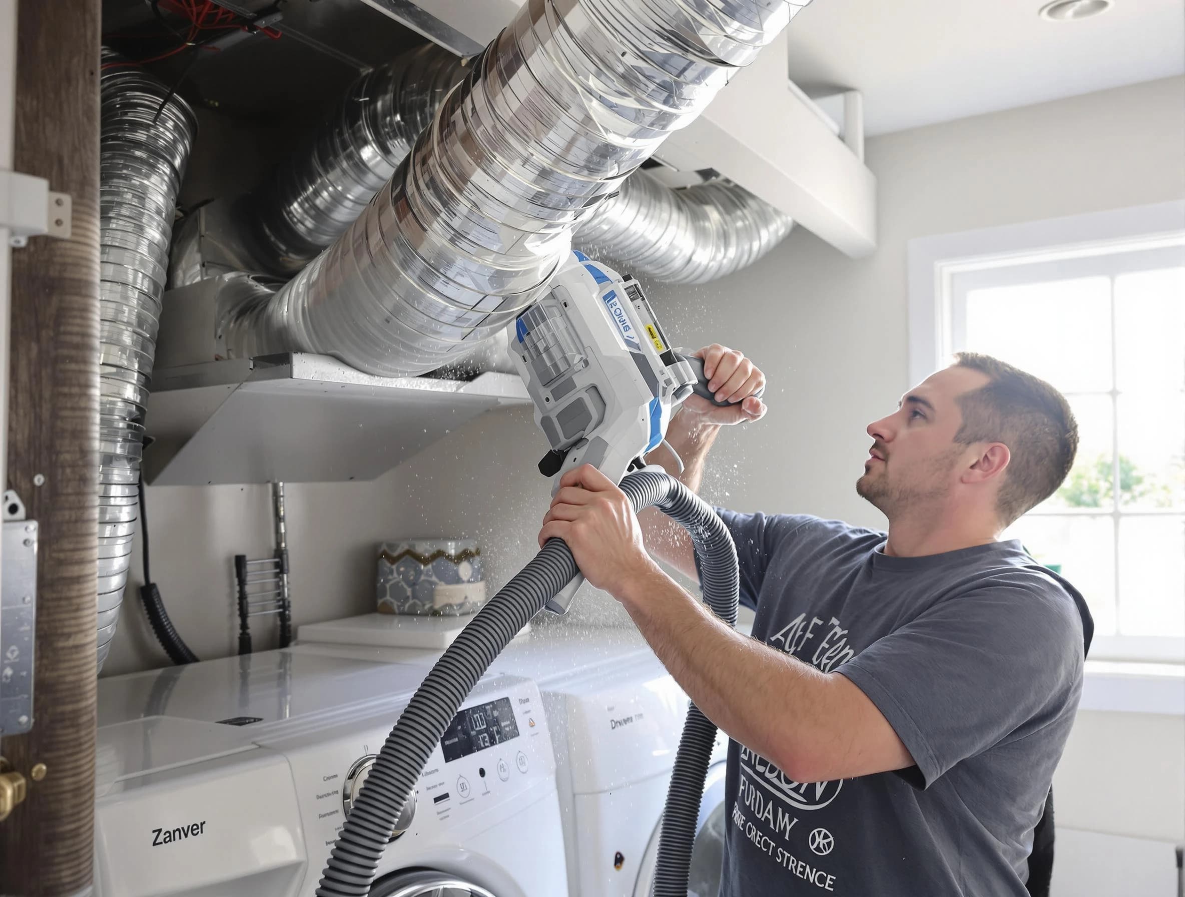Dacula Dryer Vent Cleaning specialist cleaning deep within a dryer vent duct system in Dacula