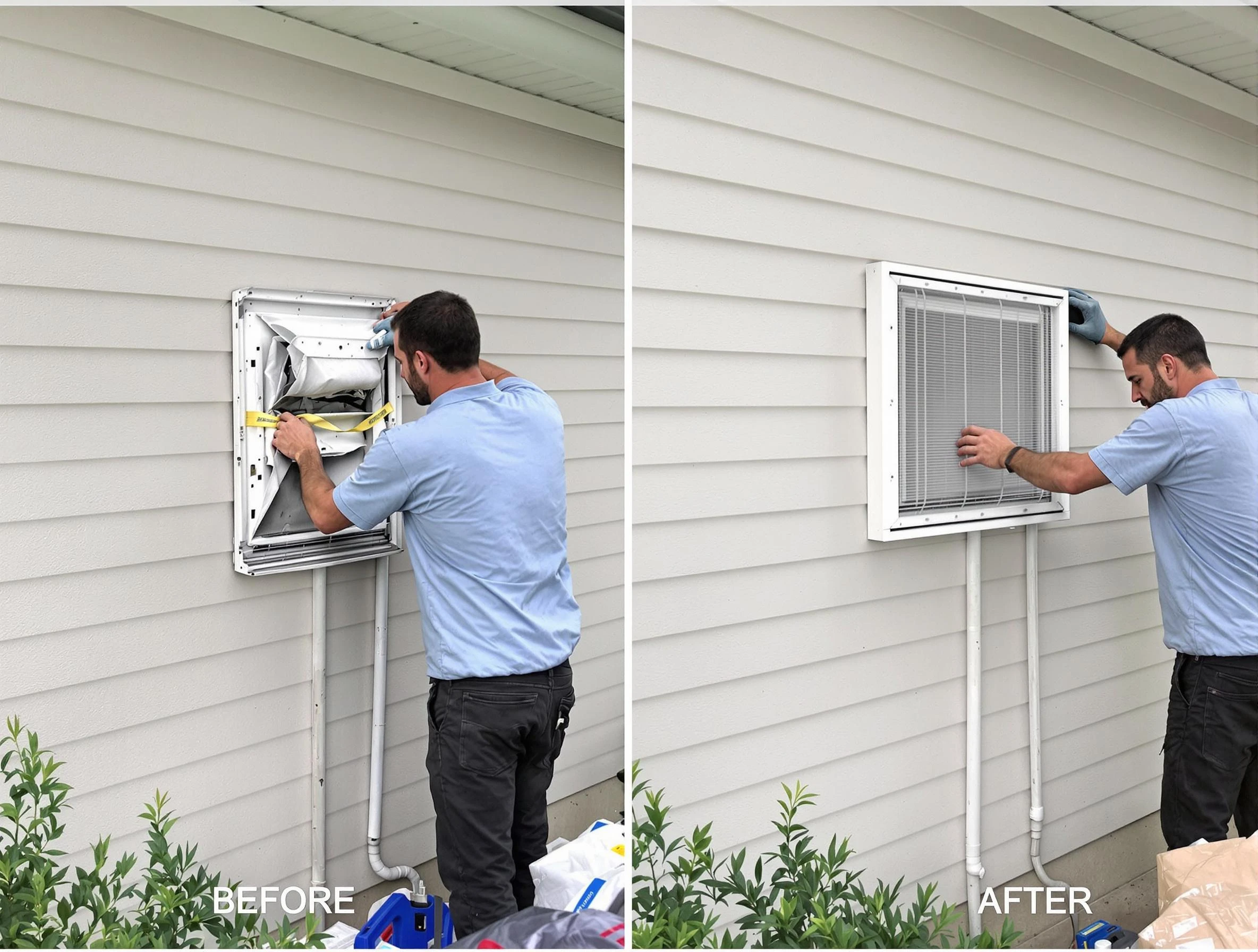 Dacula Dryer Vent Cleaning technician installing high-quality dryer vent cover at a residential property in Dacula